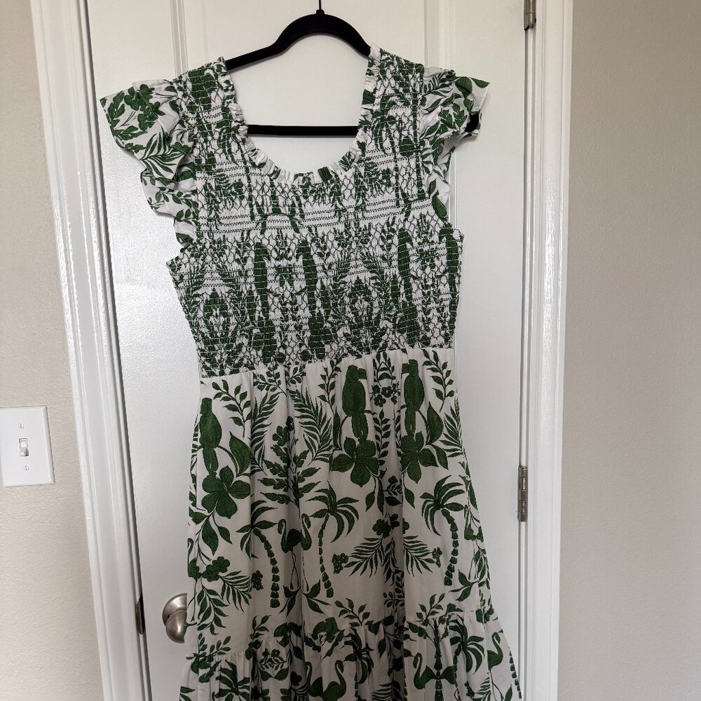 Sugarlips Printed Scoop Neck Double Ruffle Short Sleeve Smocked Midi Dress - Picture 5 of 7